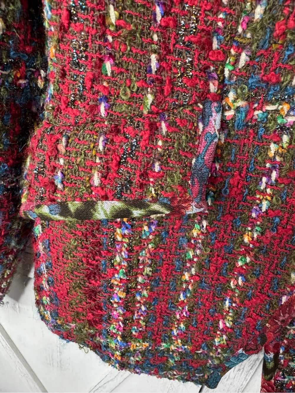 Christian Lacroix Bazaar Multicolor Boucle Blazer Fringe Trim Designer Jacket - Picture 13 of 14